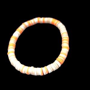 Orange, Tan & White Stackable Clay Bead Stretch Surfer Bracelet